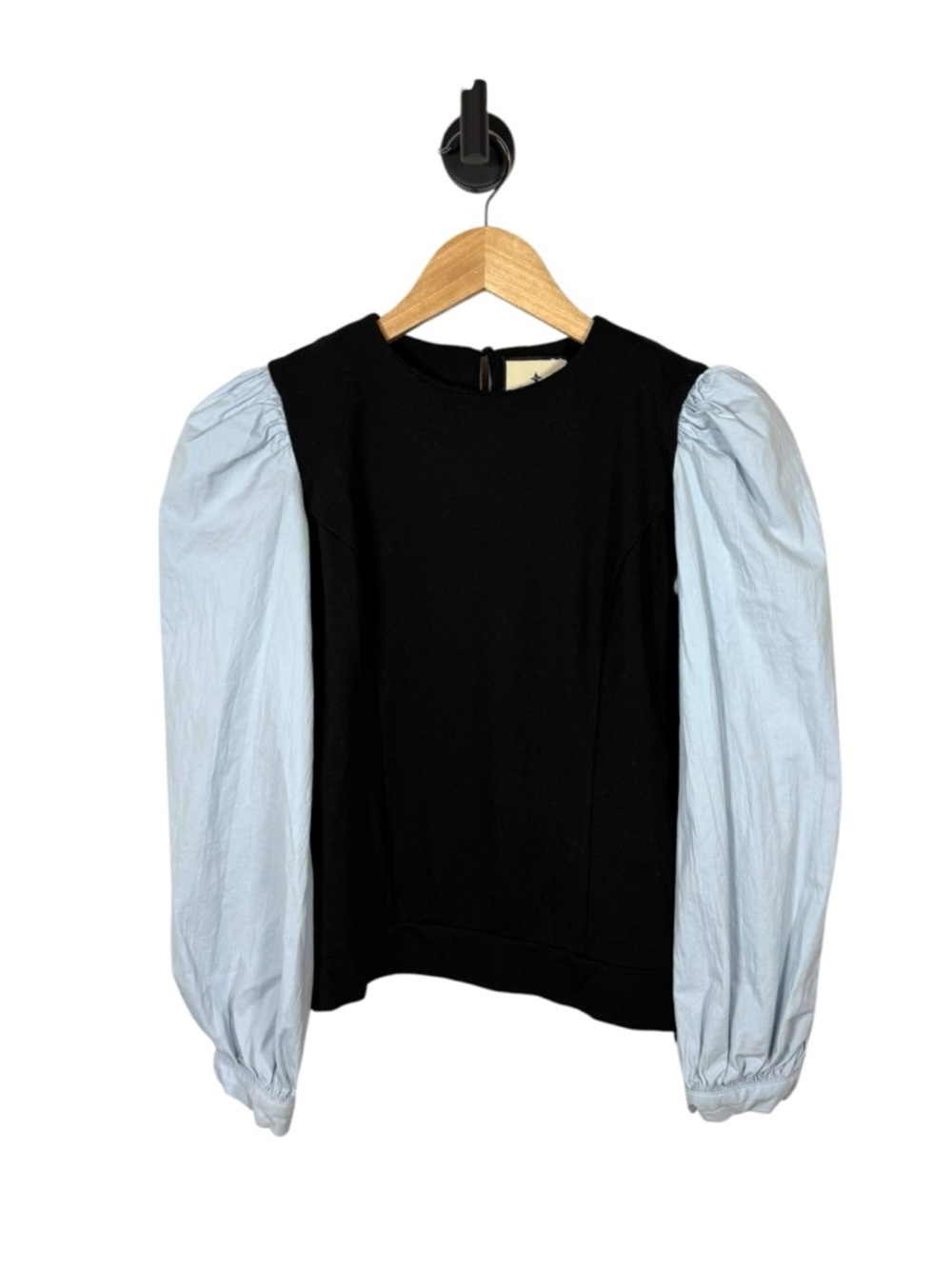 Tuckernuck Mixed Media Gracia Puff Sleeve Top Black Blue Size S